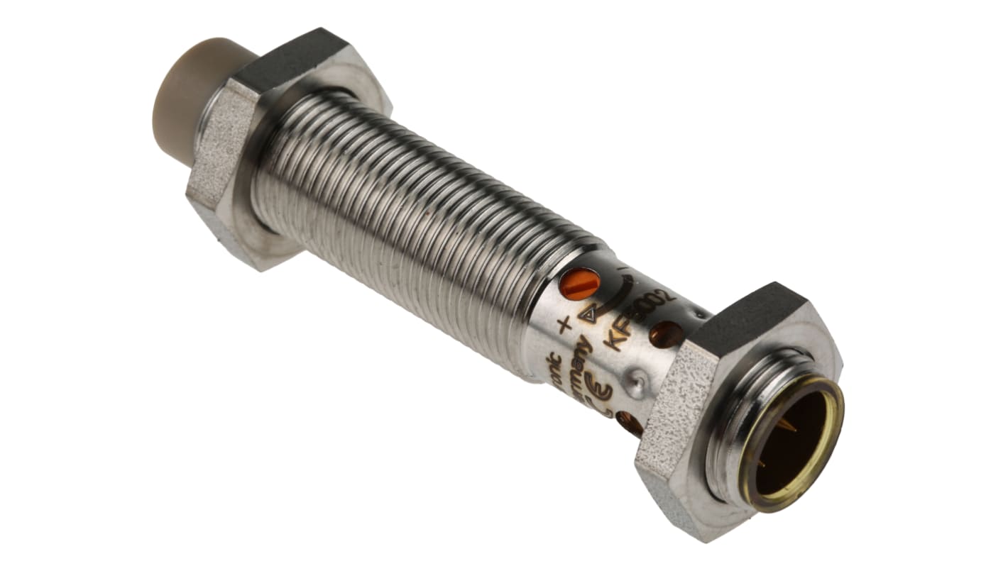 ifm electronic Capacitive Barrel-Style Proximity Sensor, M12 x 1, 12 mm Detection, PNP Output, 10 → 36 V dc, IP65