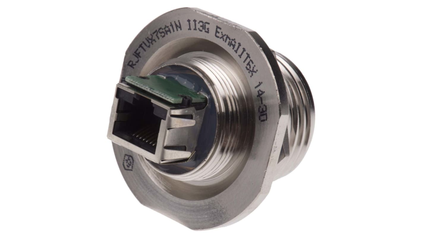Amphenol Socapex RJFTVX Series Female RJ45 Connector, Jam Nut, Cat5e Straight 1 Port 8 -Way