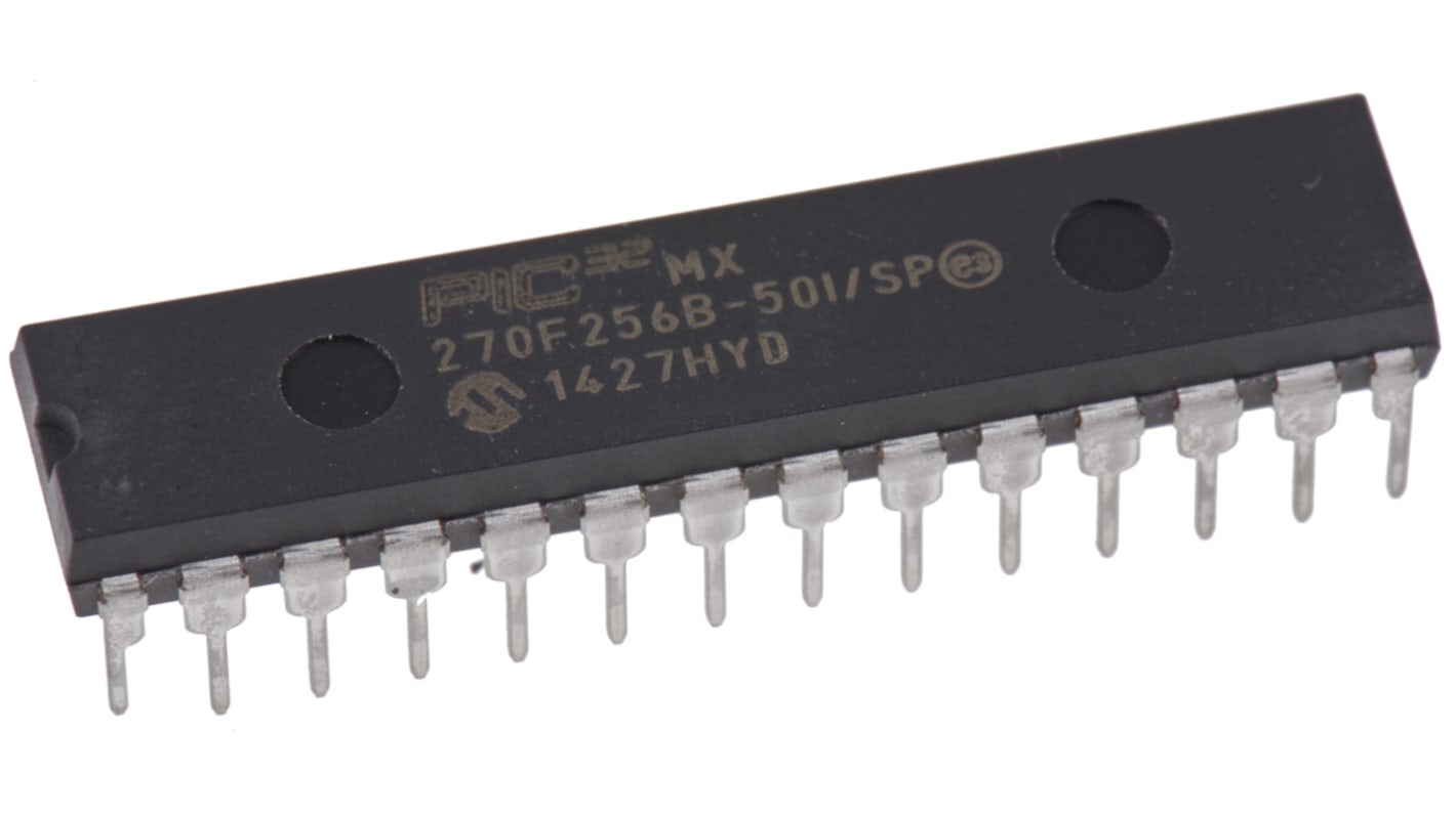 Microcontrolador Microchip PIC32MX270F256B-50I/SP, núcleo PIC de 32bit, RAM 64 kB, 50MHZ, SPDIP de 28 pines