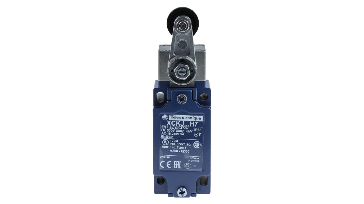 Telemecanique Sensors OsiSense XC Series Roller Lever Limit Switch, NO/NC, IP66, DPST, Zamak Zinc Alloy Housing, 500V