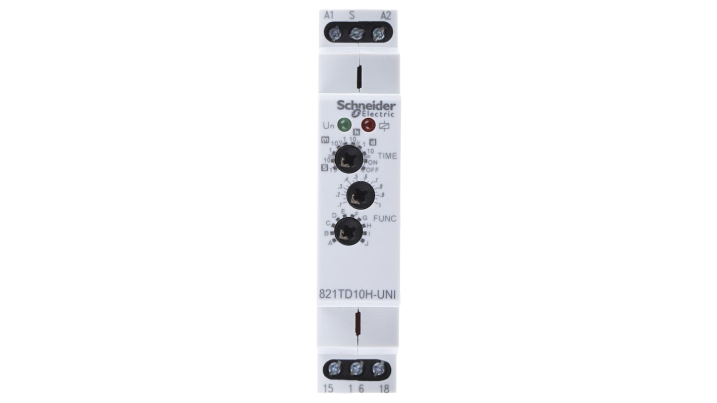 Schneider Electric DIN Rail Mount Timer Relay, 12 → 240V ac/dc, 3-Contact, 0.1 s → 10days, SPDT