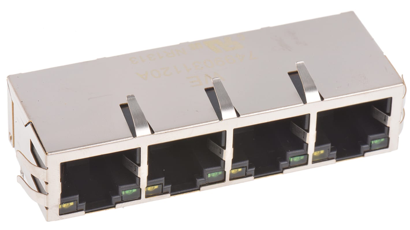Wurth Elektronik LAN-Ethernet-Transformator Durchsteckmontage 4 Ports -1dB, L. 59.13mm B. 21.8mm T. 13.5mm
