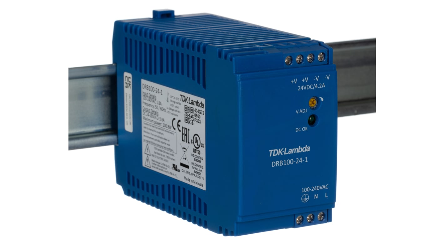 DRB-100-24-1 | TDK-Lambda DRB Switched Mode DIN Rail Power
