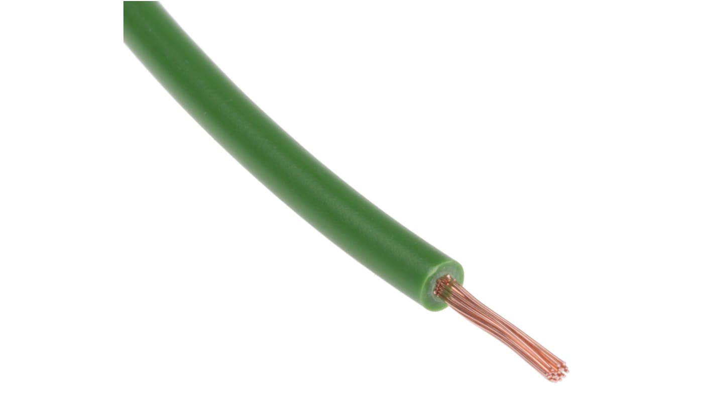 RS PRO Green 1mm² Tri-rated Cable, 18 AWG, 32/0.2 mm, 100m, PVC TI3 Insulation