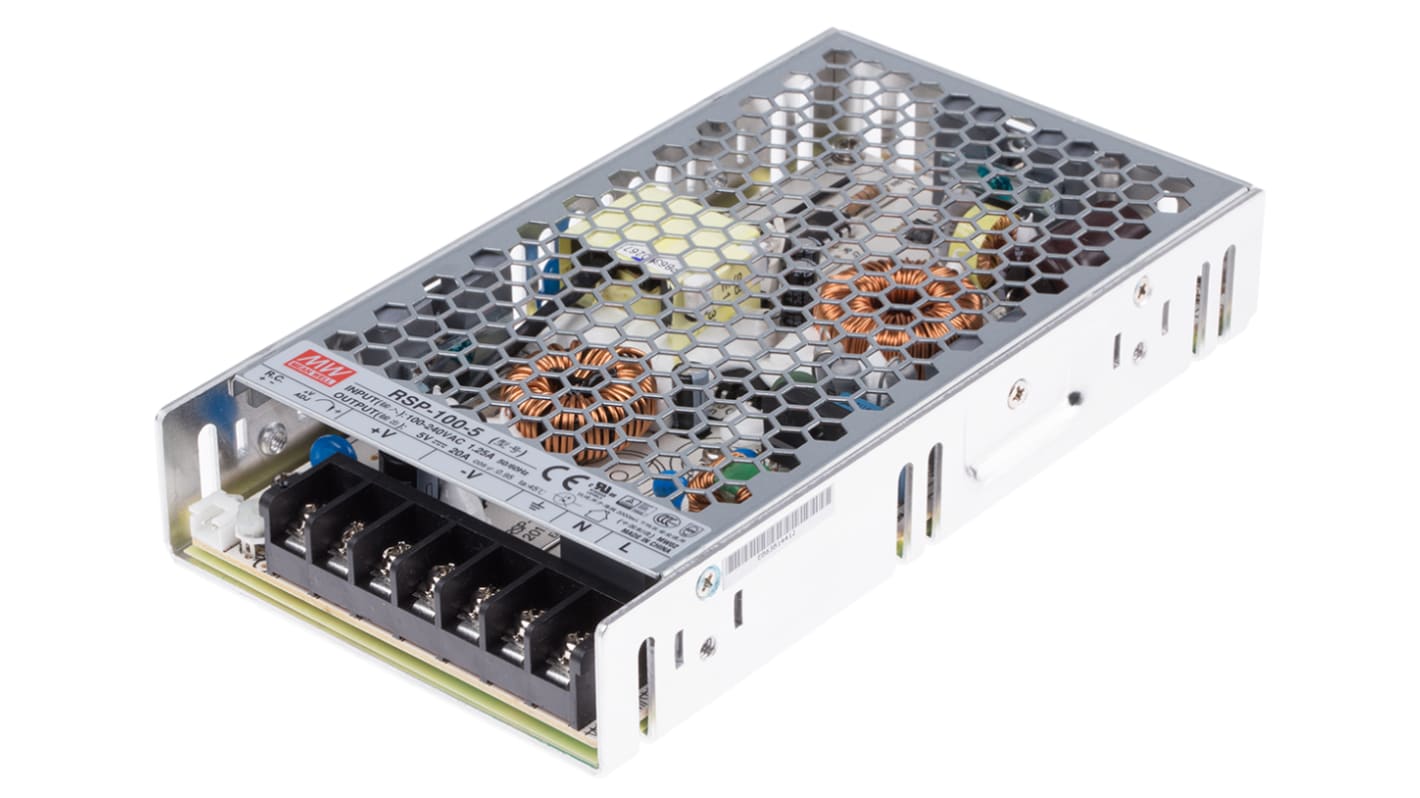 Alimentatore switching MEAN WELL RSP-100-5RS, 100W, ingresso 120 → 370 V dc, 85 → 264 V ac, uscita 5V cc,