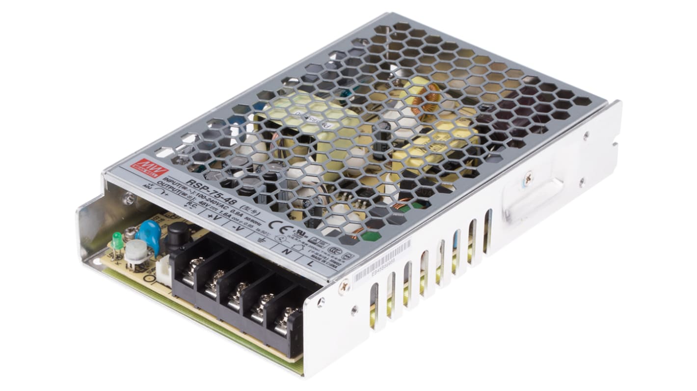 MEAN WELL Switching Power Supply, RSP-75-48, 48V dc, 1.6A, 76.8W, 1 Output, 120 → 370 V dc, 85 → 264 V ac