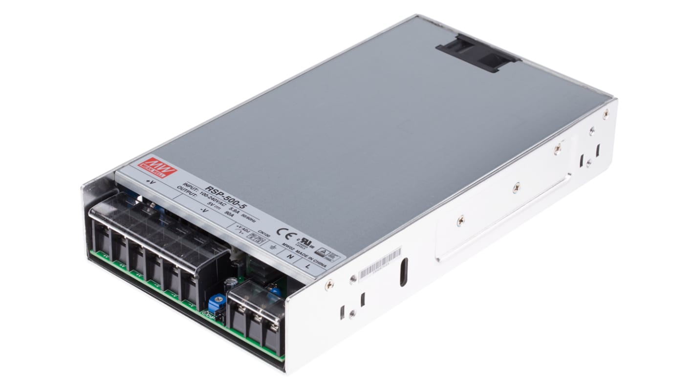 Alimentatore switching MEAN WELL RSP-500-5RS, 450W, ingresso 120 → 370 V dc, 85 → 264 V ac, uscita 5V cc,
