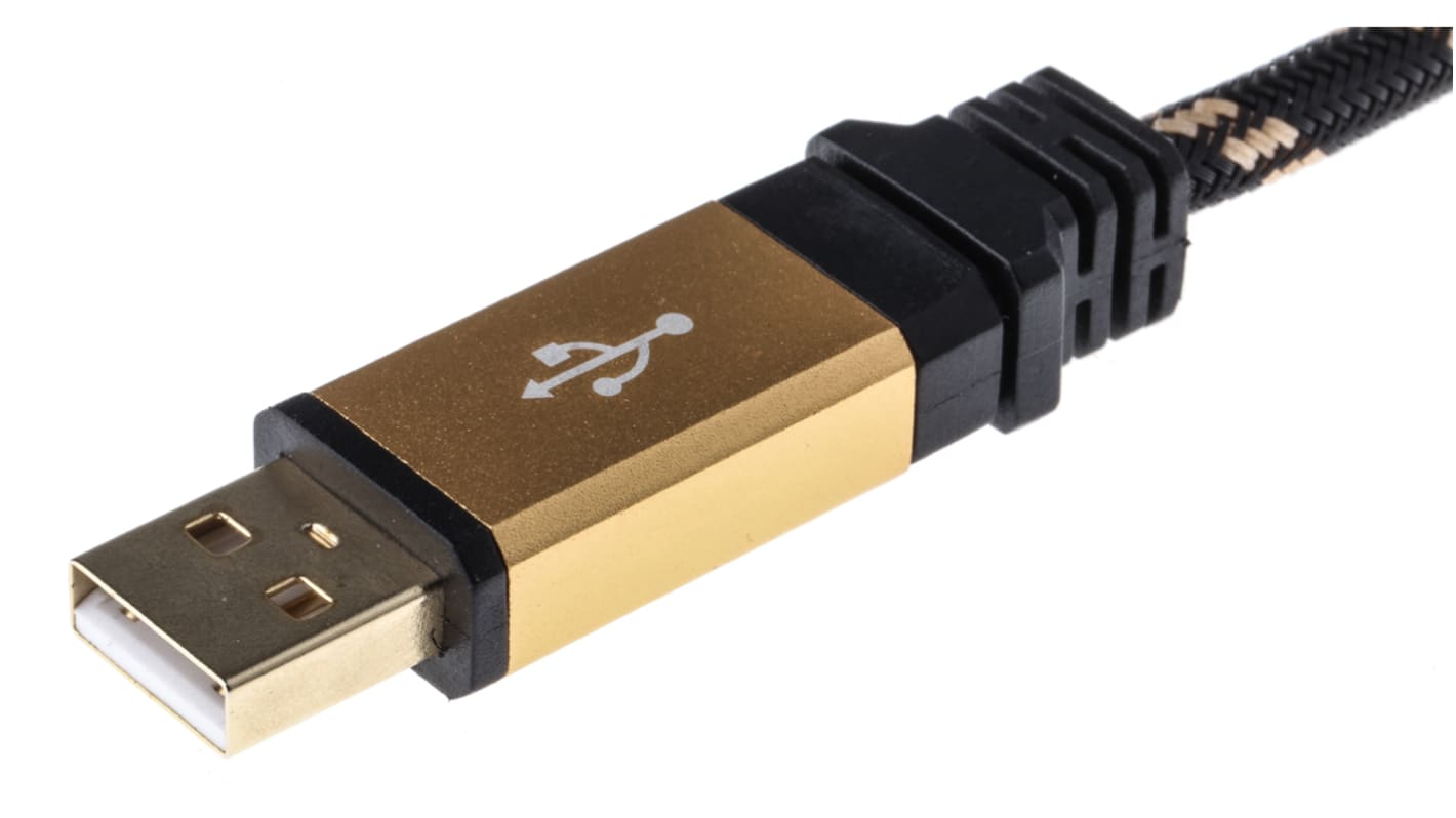 Kabel USB Złącze A USB A Złącze B USB B dł. 3m Przewód USB USB 2.0 kolor: Czarny/Złoty
