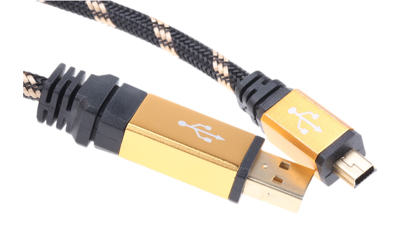 Roline USB 2.0, Male USB A to Male Mini USB B, 800mm