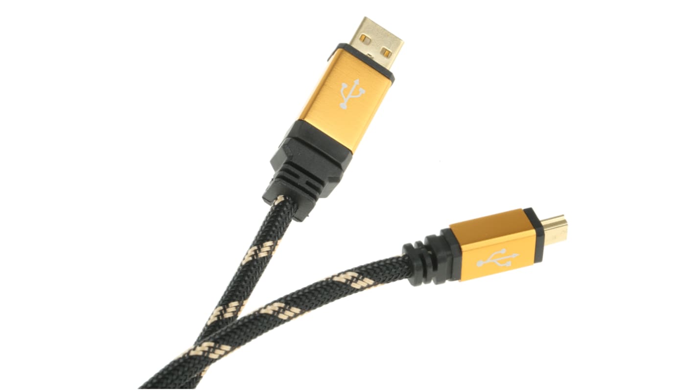 Roline USB-Kabel, USBA / Mini-USB B, 1.8m USB 2.0 Schwarz/Gold