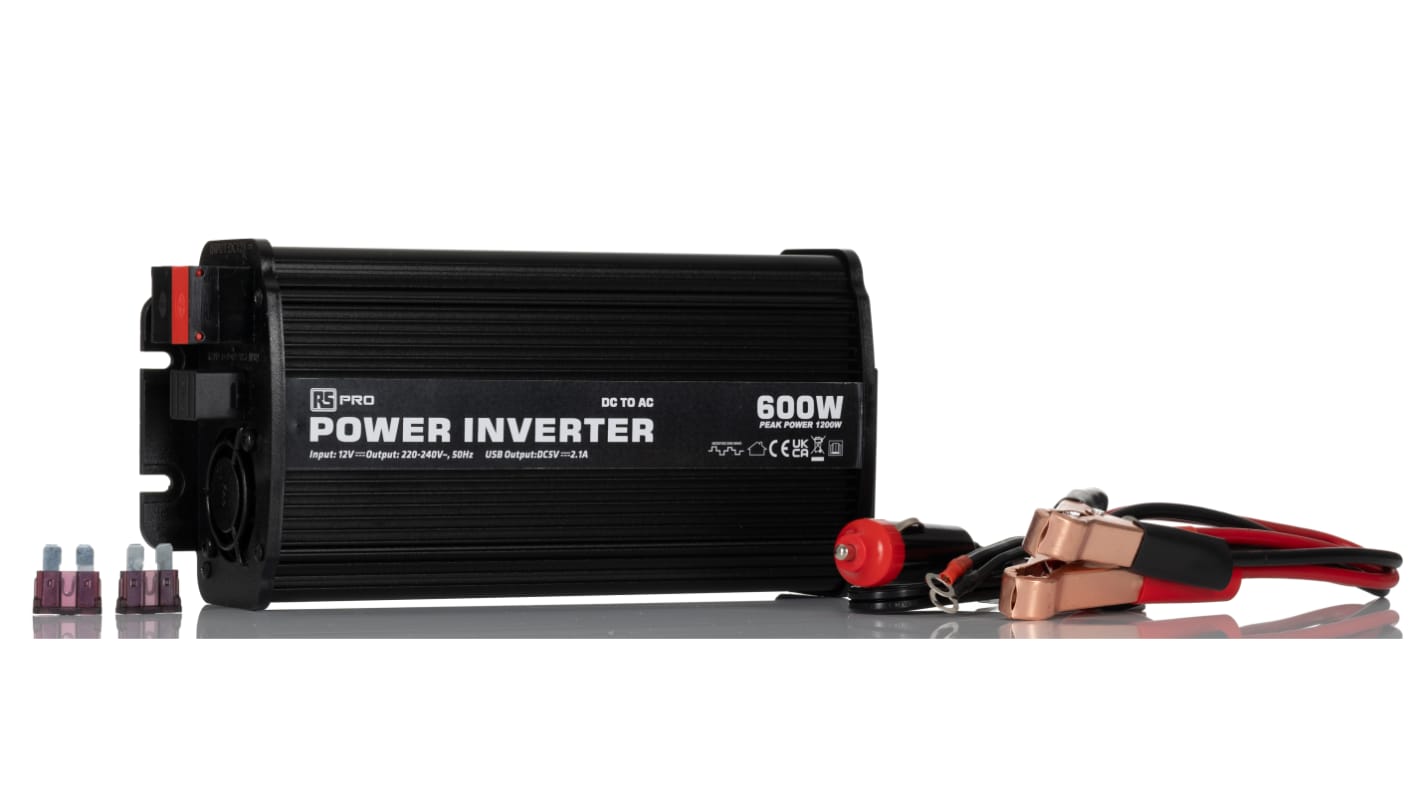 RS PRO Modified Sine Wave 600W Power Inverter, 12V dc Input, 230V ac Output