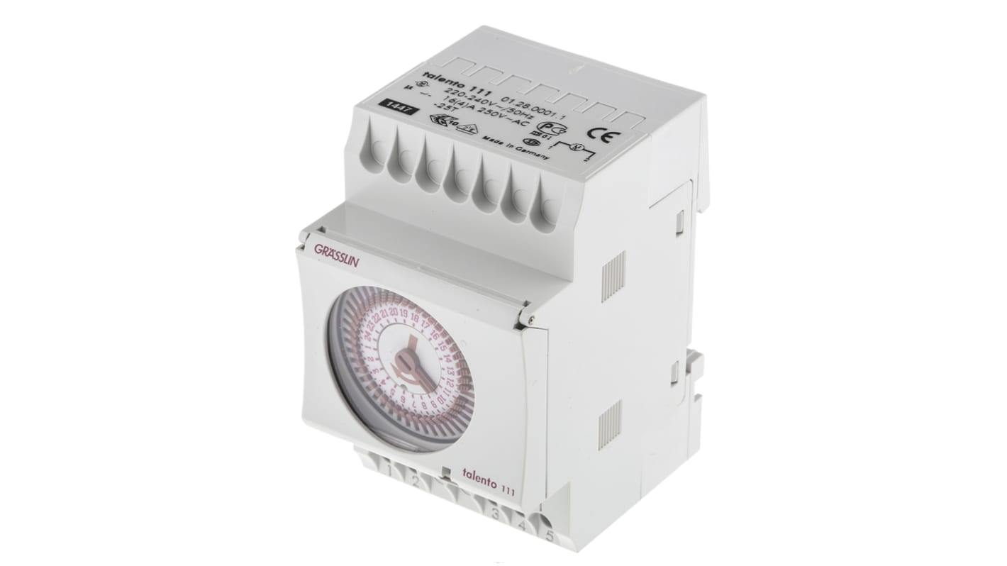 1 Channel Analogue DIN Rail Time Switch Measures Hours, Minutes, Seconds, 220 → 240 V