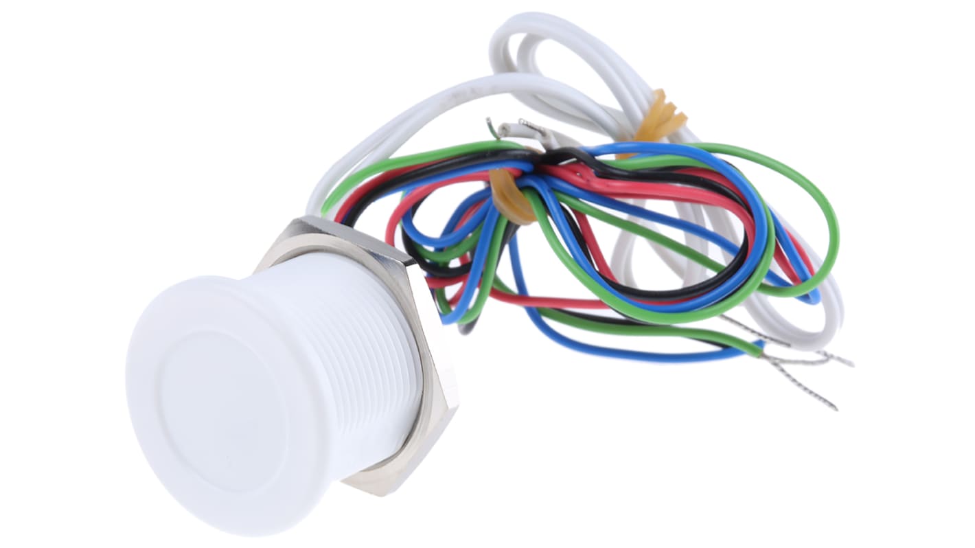 CAMDENBOSS Illuminated Piezo Switch, Momentary, SPST, IP68 / IP69, Wire Lead, 200 mA@ 12 V, -20 → +70°C White