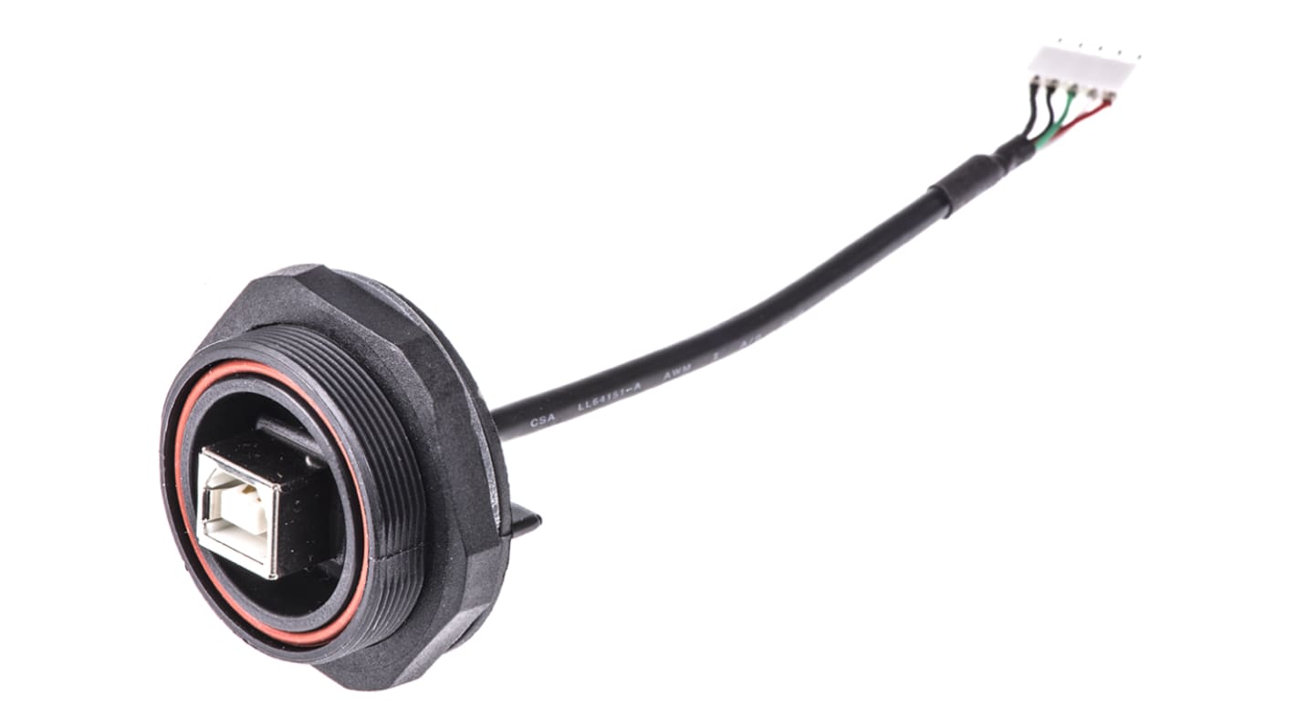 Bulgin Straight, Panel Mount, Socket- Single Port Type B 2.0 IP68 USB Connector