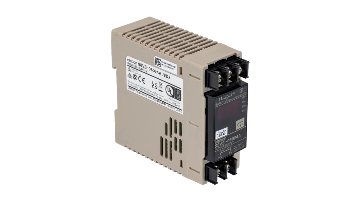 Omron S8VS Switched Mode DIN Rail Power Supply, 100 → 240V ac Input, 24V dc dc Output, 2.5A Output, 60W