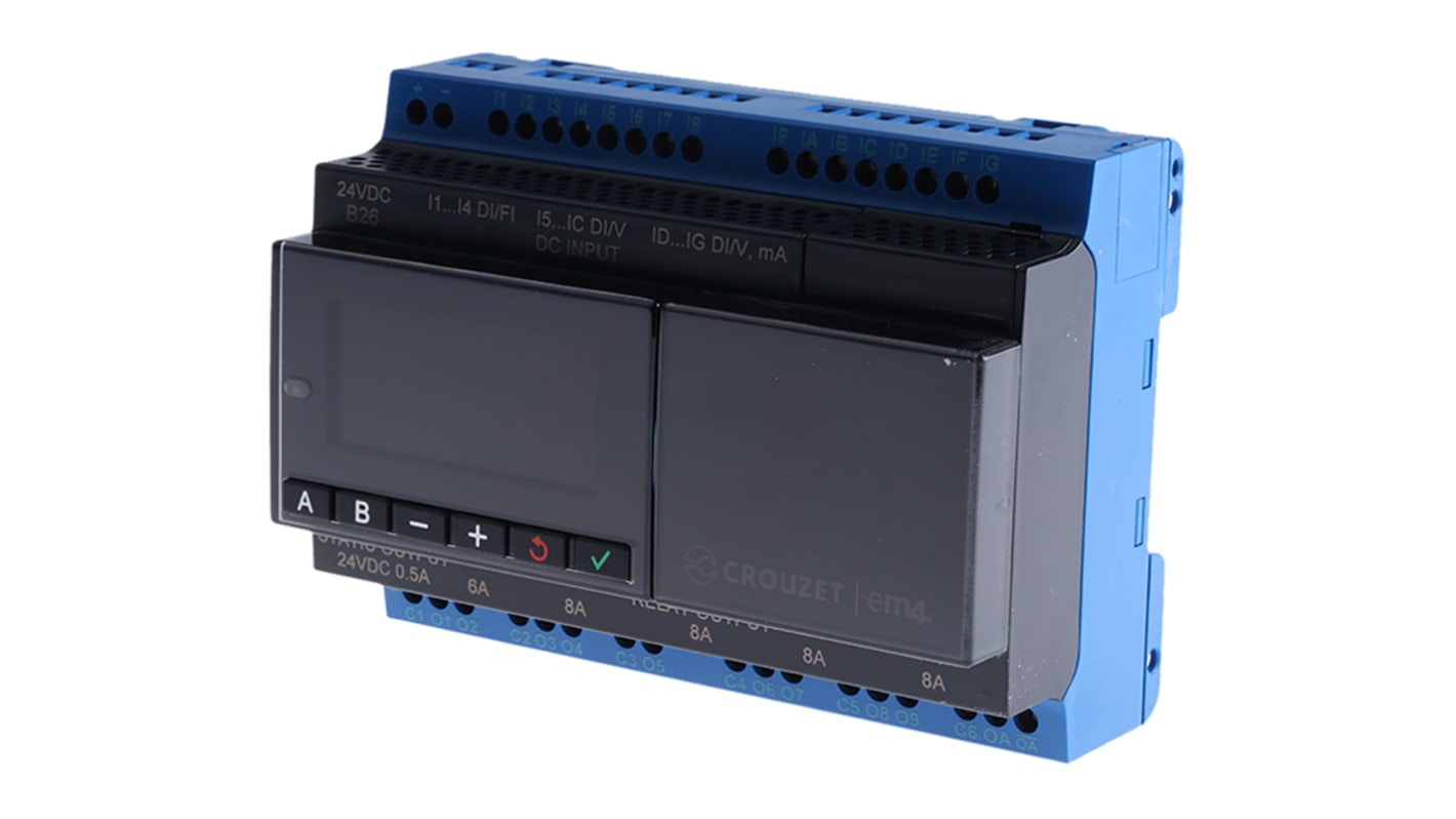 Crouzet em4 Local Series PLC CPU Starter Kit for Use with em4 Series, Relay, Static Output, 16-Input, Analogue, Digital