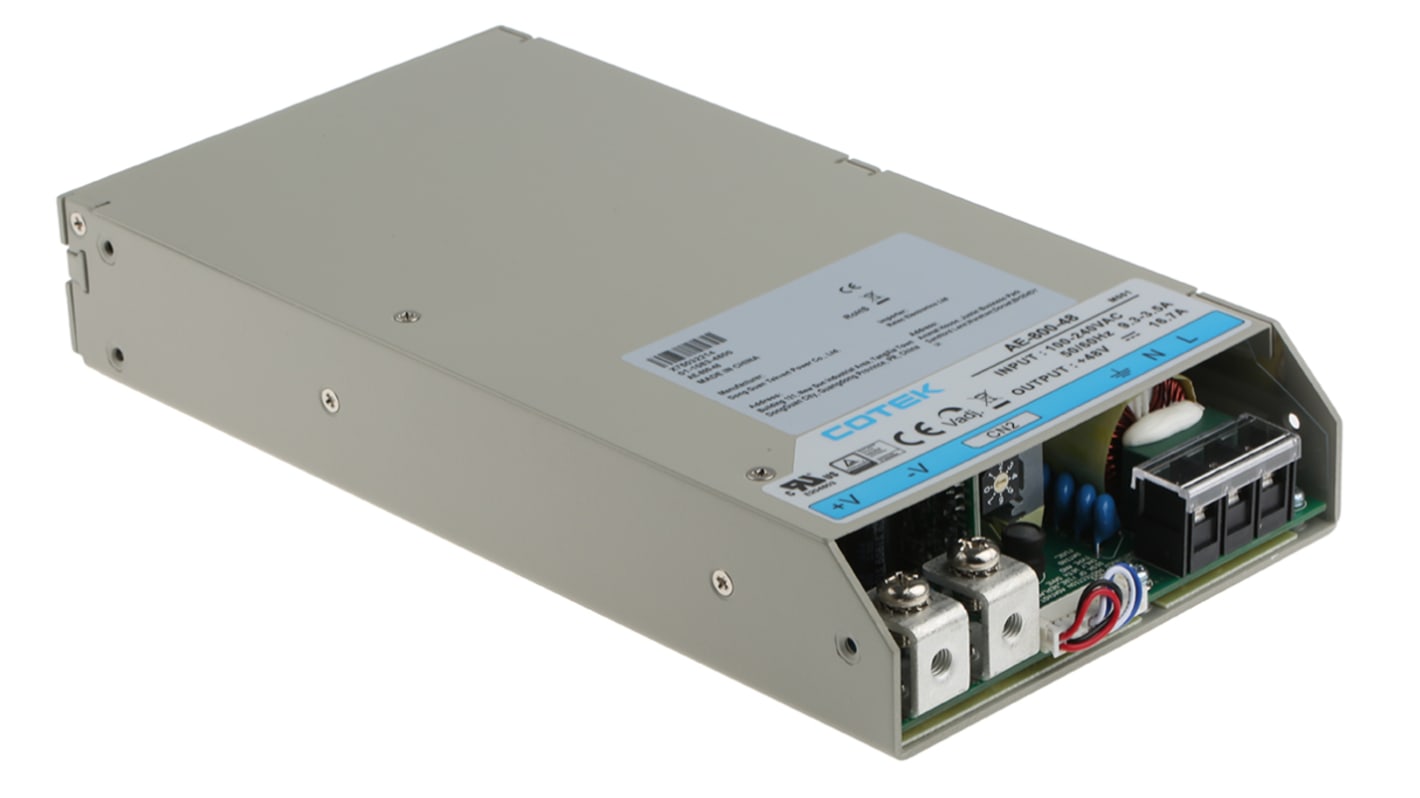 COTEK Switching Power Supply, AE-800-48, 48V dc, 16.7A, 801.6W, 1 Output, 127 → 370 V dc, 90 → 264 V ac