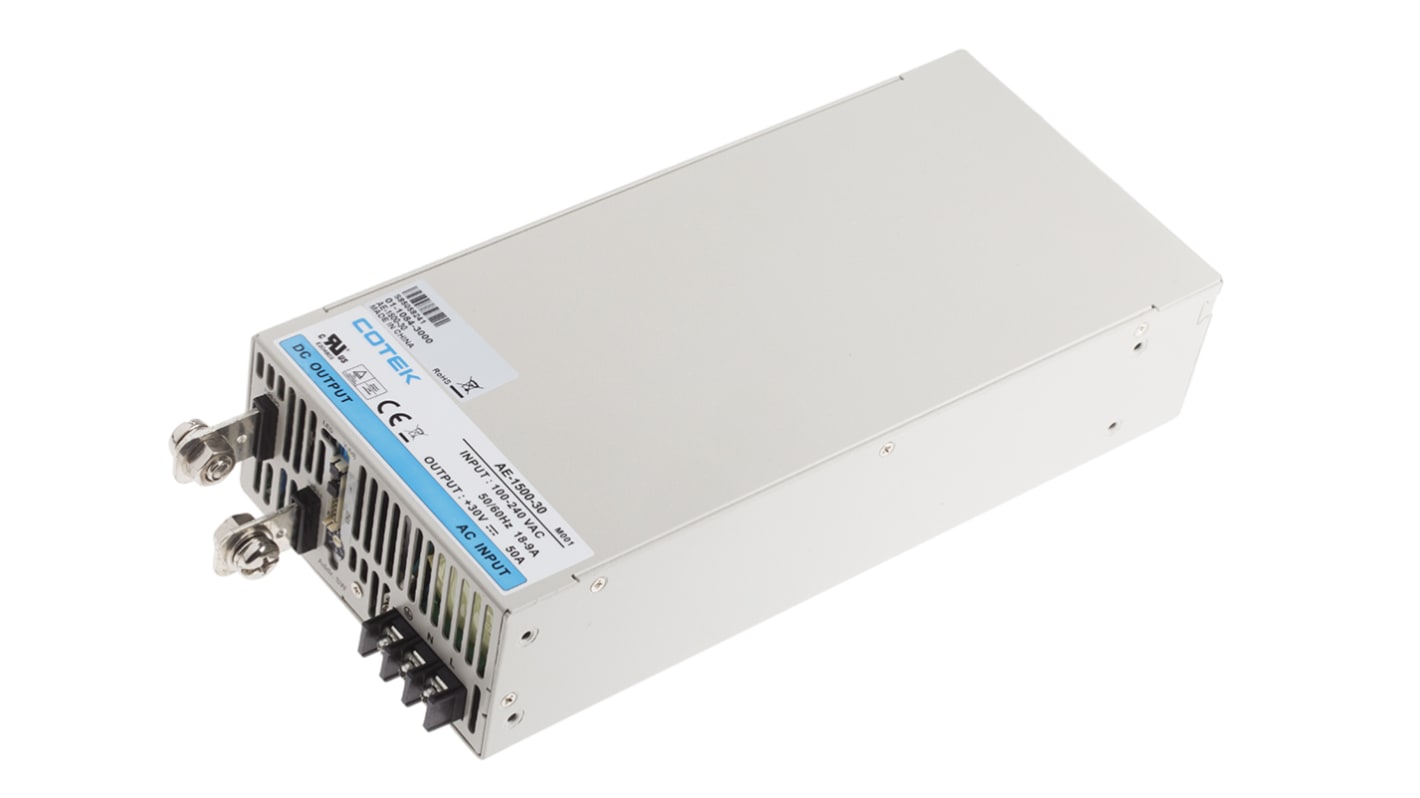 COTEK Switching Power Supply, AE-1500-30, 30V dc, 50A, 1.5kW, 1 Output, 127 → 370 V dc, 90 → 264 V ac