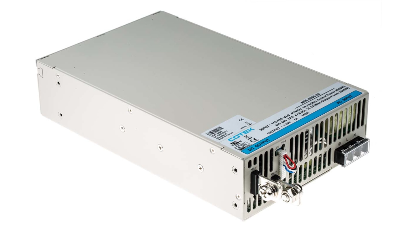 COTEK Switching Power Supply, AEK-3000-30, 30V dc, 100A, 3kW, 1 Output, 127 → 370 V dc, 90 → 264 V ac