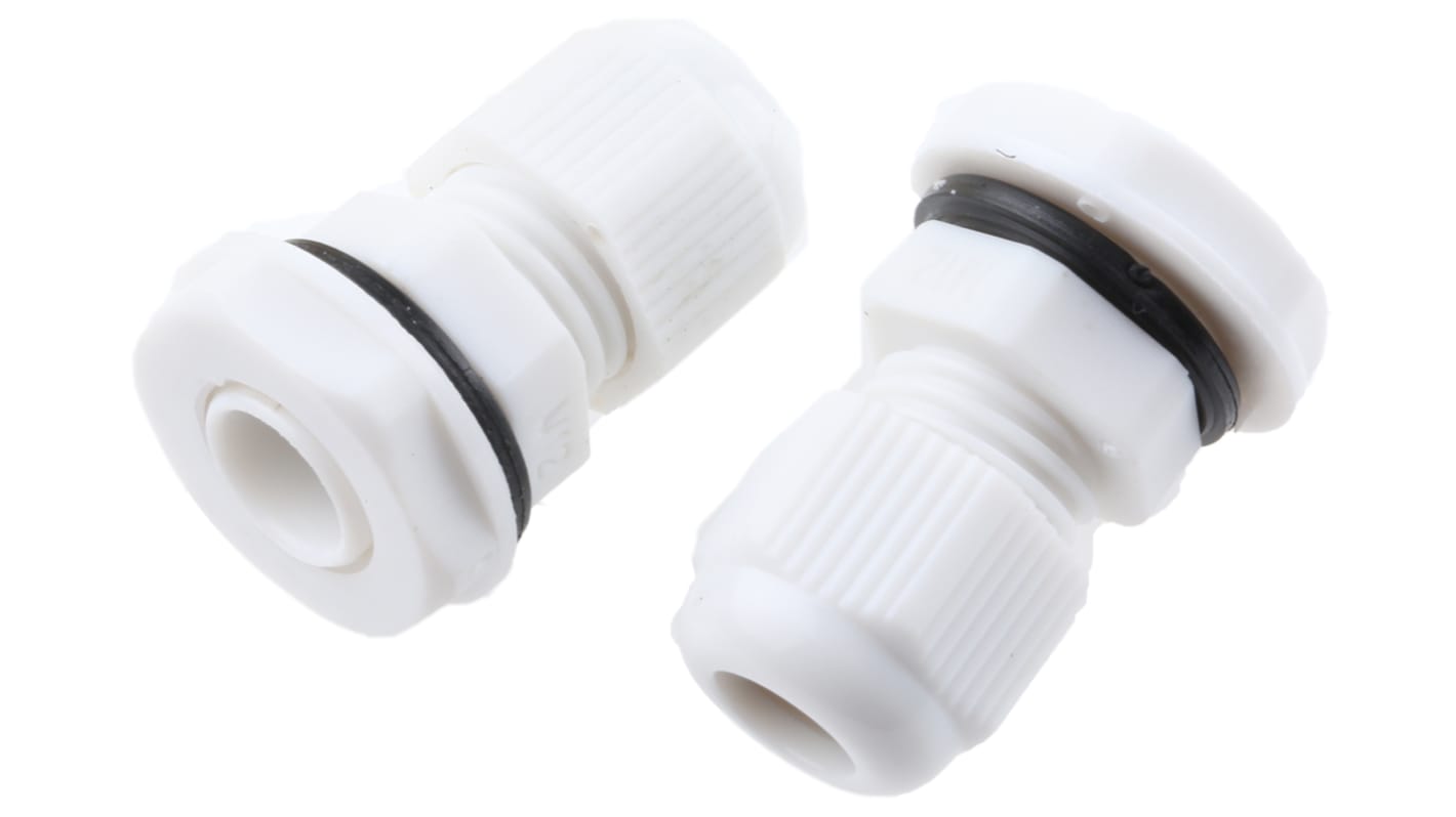 HellermannTyton NGM Series White Nylon Cable Gland, M12 Thread, 3mm Min, 6.5mm Max, IP68