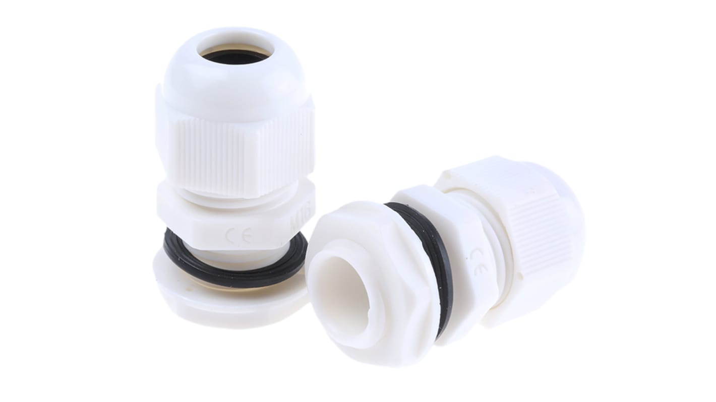 HellermannTyton NGM Series White Nylon Cable Gland, M16 Thread, 5mm min., 10mm max., IP68