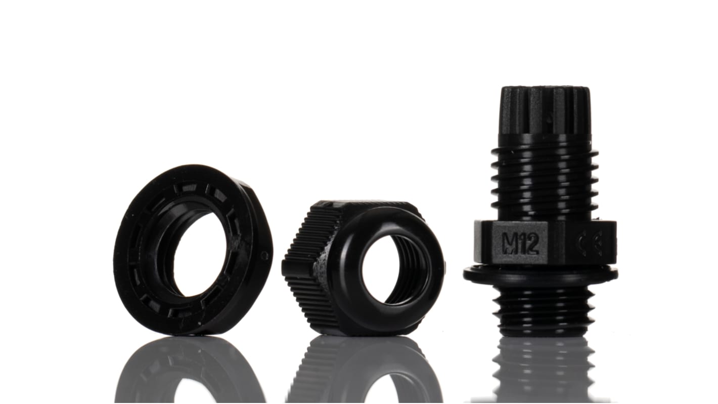 HellermannTyton NGM Series Black Nylon Cable Gland, M12 Thread, 3mm min., 6.5mm max., IP68