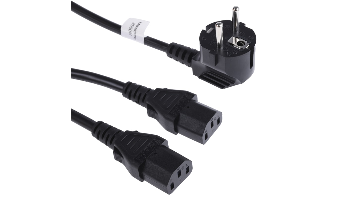 RS PRO IEC C13 x 2 Socket to CEE 7/7 Plug Power Cord, 2.5m