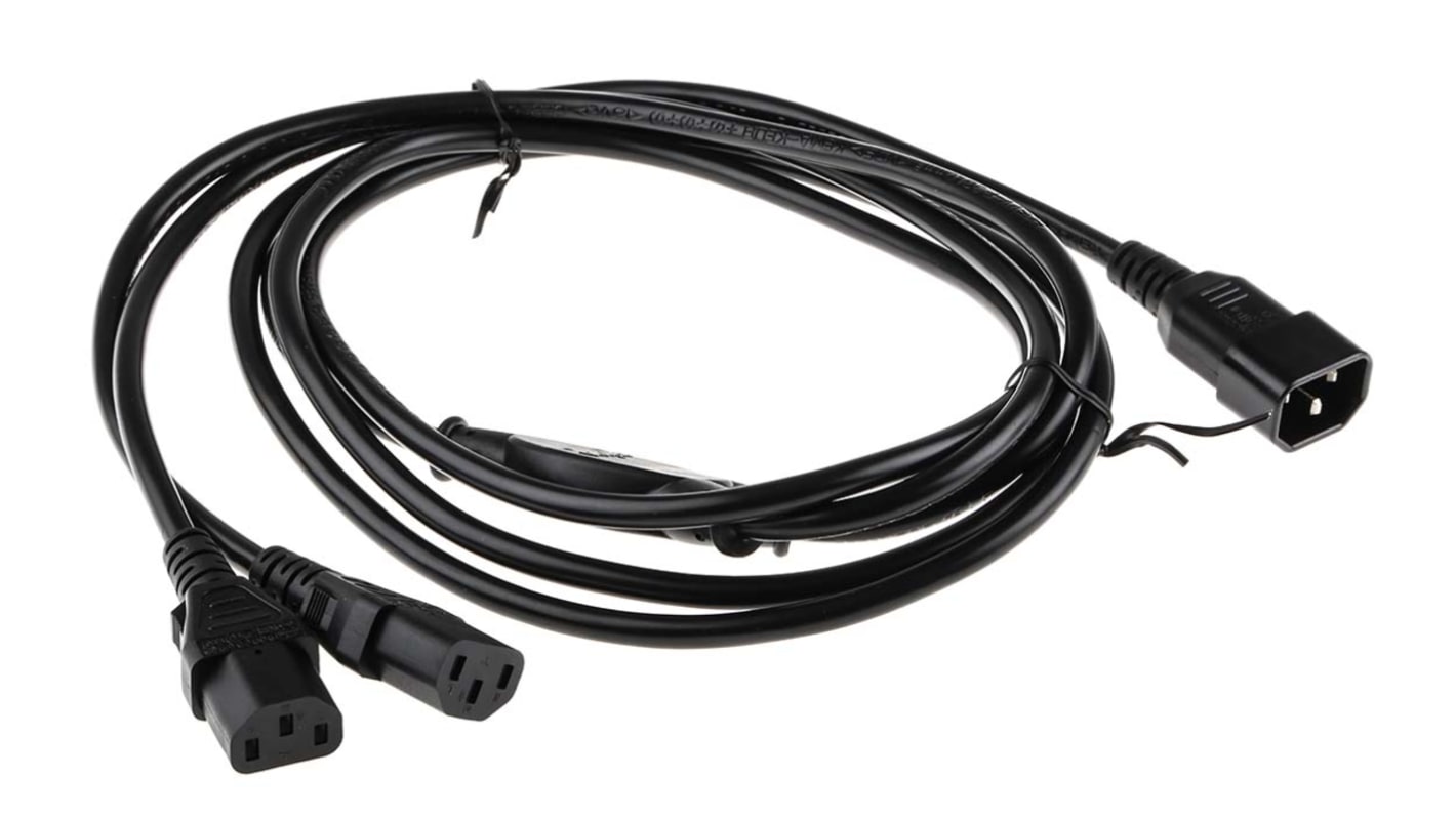 RS PRO IEC C13 x 2 Socket to IEC C14 Plug Power Cord, 2.5m