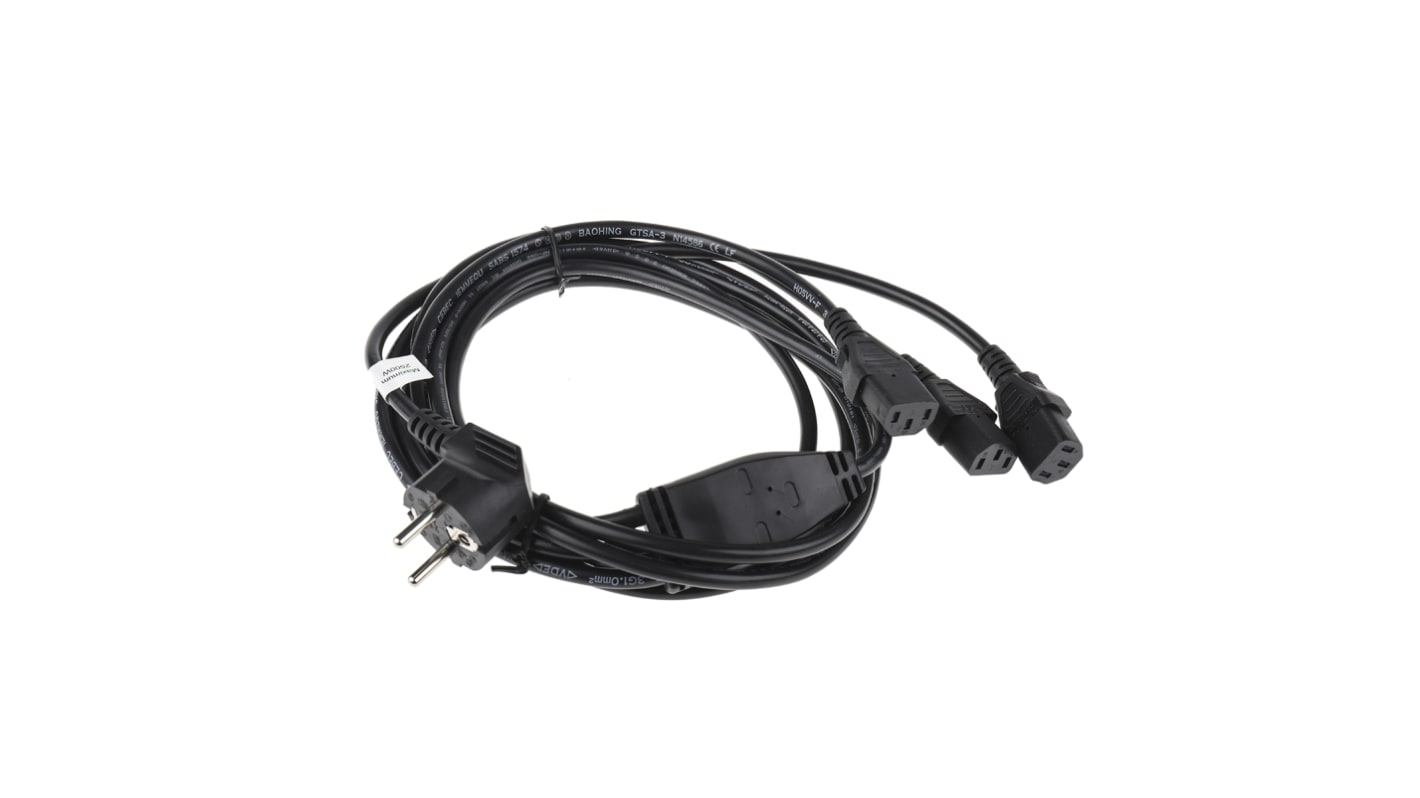 RS PRO Netzkabel, 3m Schwarz 250 V