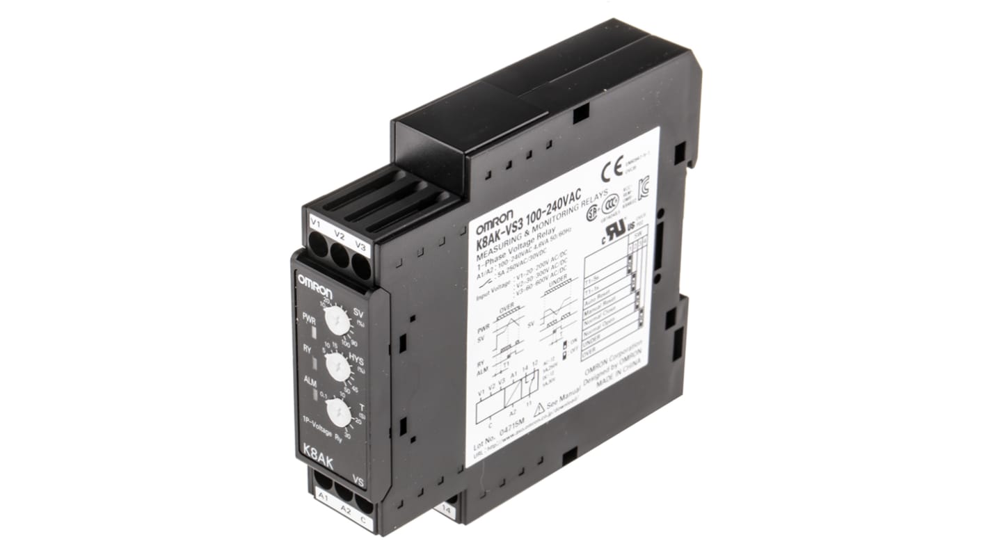 Omron Voltage Monitoring Relay, 1 Phase, SPDT, 20 → 200V ac/dc