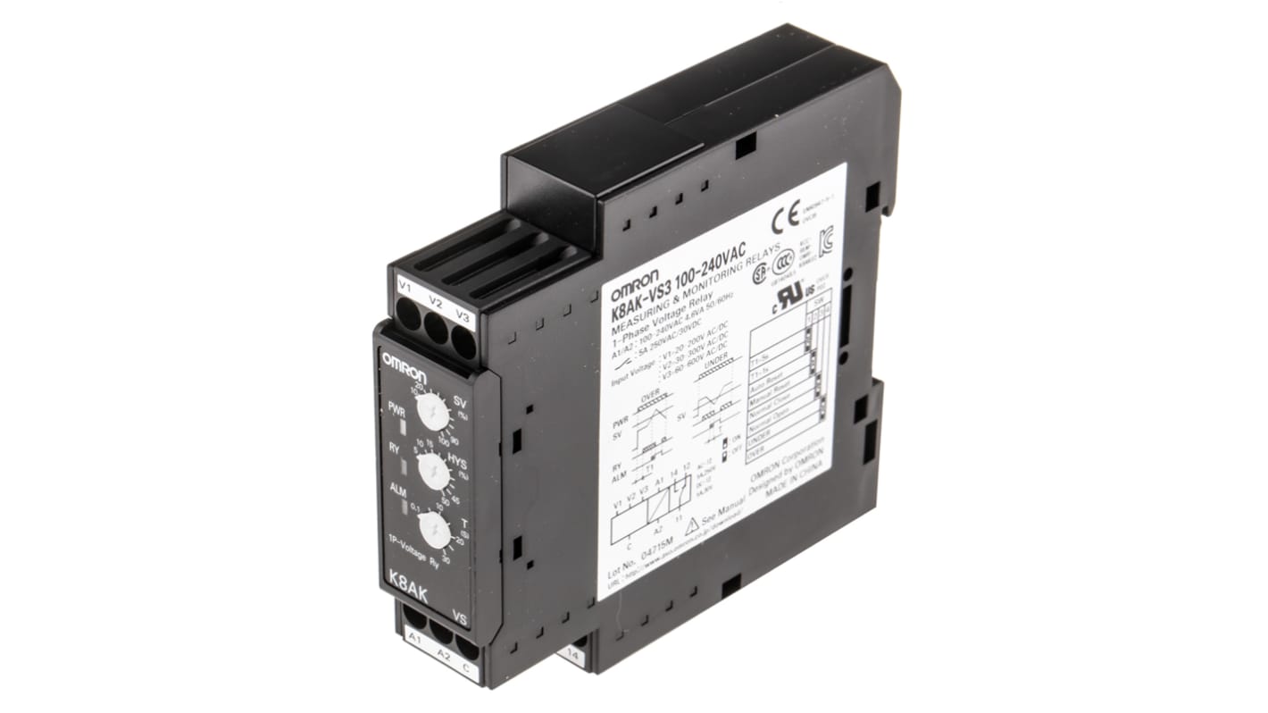 オムロン モニタリングリレー, SPDT, 20 → 200V ac/dc, K8AK-VS3 100-240VAC