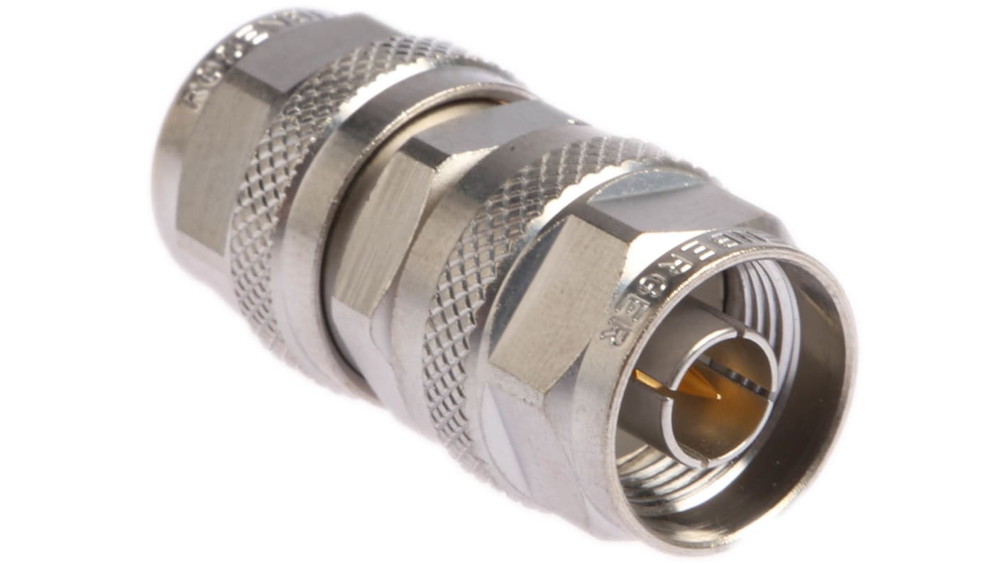 Rosenberger 转接头, N公头转N公头, 直向, 50Ω阻抗, 11GHz, 镀银色/白色青铜铜锌合金触芯