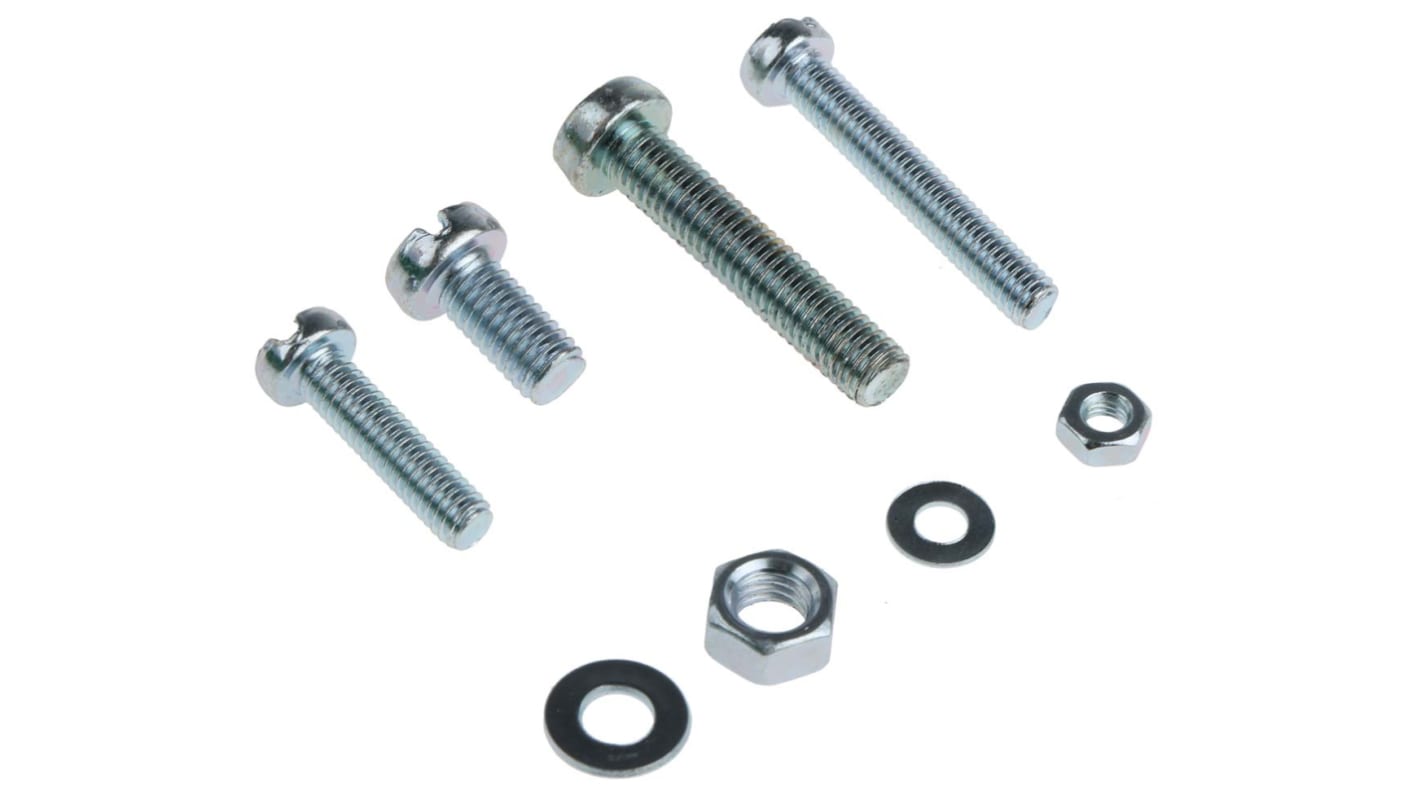 RS PRO Stahl Schrauben, Muttern und Unterlegscheiben Sortiment Zylinder, M3, M4, M5 x 6 → 25mm, 2370 Stück