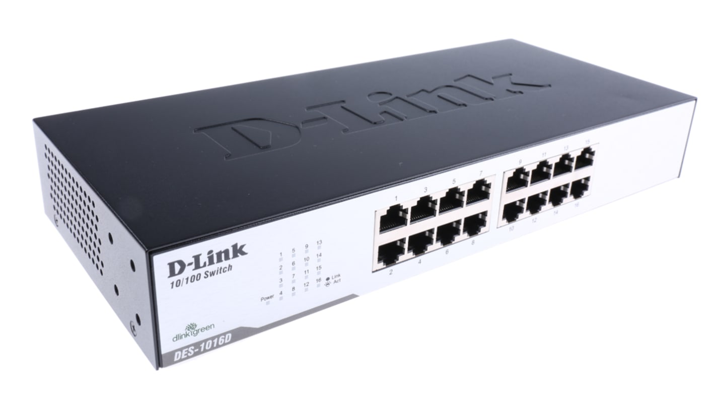 D-Link 16口非管理型以太网交换机, 16个RJ45口, 10/100Mbit/s, 16 端口快速以太网非网管型桌面交换机
