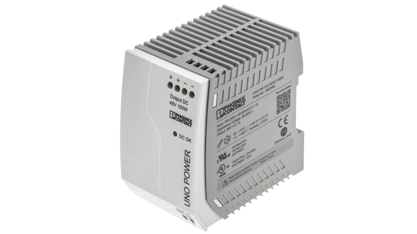 Alimentation pour rail DIN Phoenix Contact, série UNO-PS/1AC/48DC/100W, 48V c.c.out 2.1A, 100W