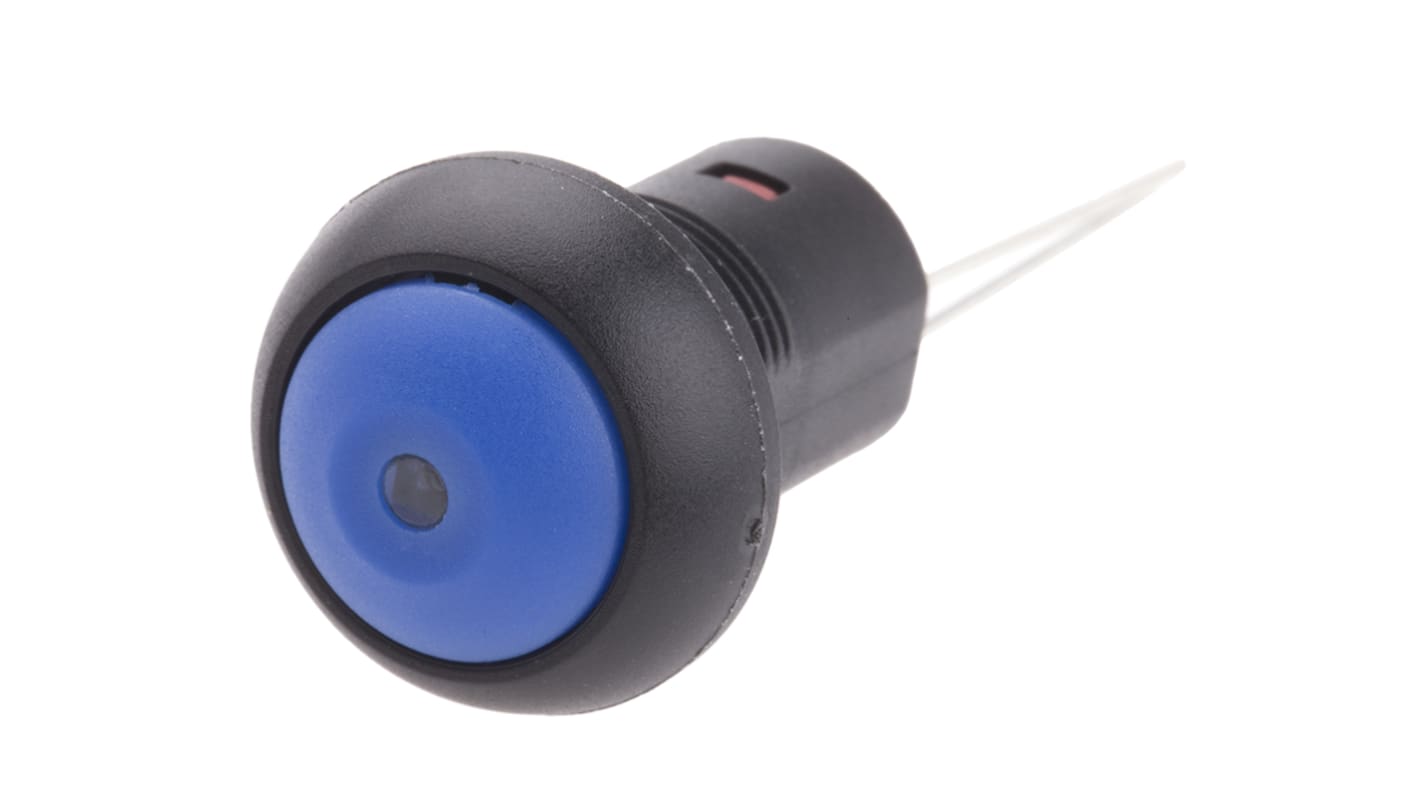 Interruptor de Botón Pulsador En Miniatura RS PRO, color de botón Azul, SPST, Enclavamiento, 100 mA a 24 V dc, 30V dc,