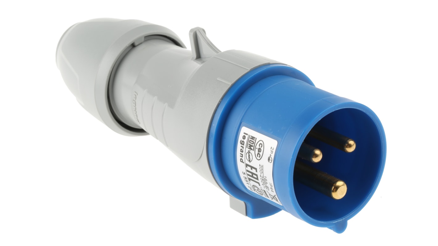 Legrand, P17 Tempra Pro IP44 Blue Cable Mount 2P + E Industrial Power Plug, Rated At 16A, 230 V