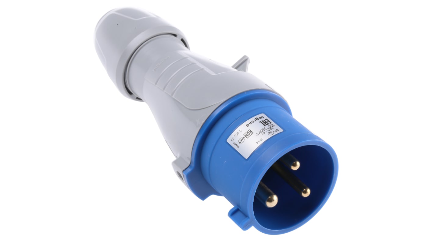 Legrand, P17 Tempra Pro IP44 Blue Cable Mount 2P + E Industrial Power Plug, Rated At 32A, 230 V