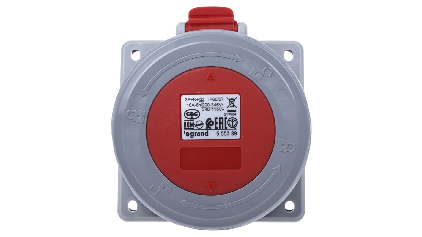 Conector de potencia industrial Hembra, Formato 3P + N + E, Orientación Recto, P17 Tempra Pro, Rojo, 415 V, 16A, IP66,