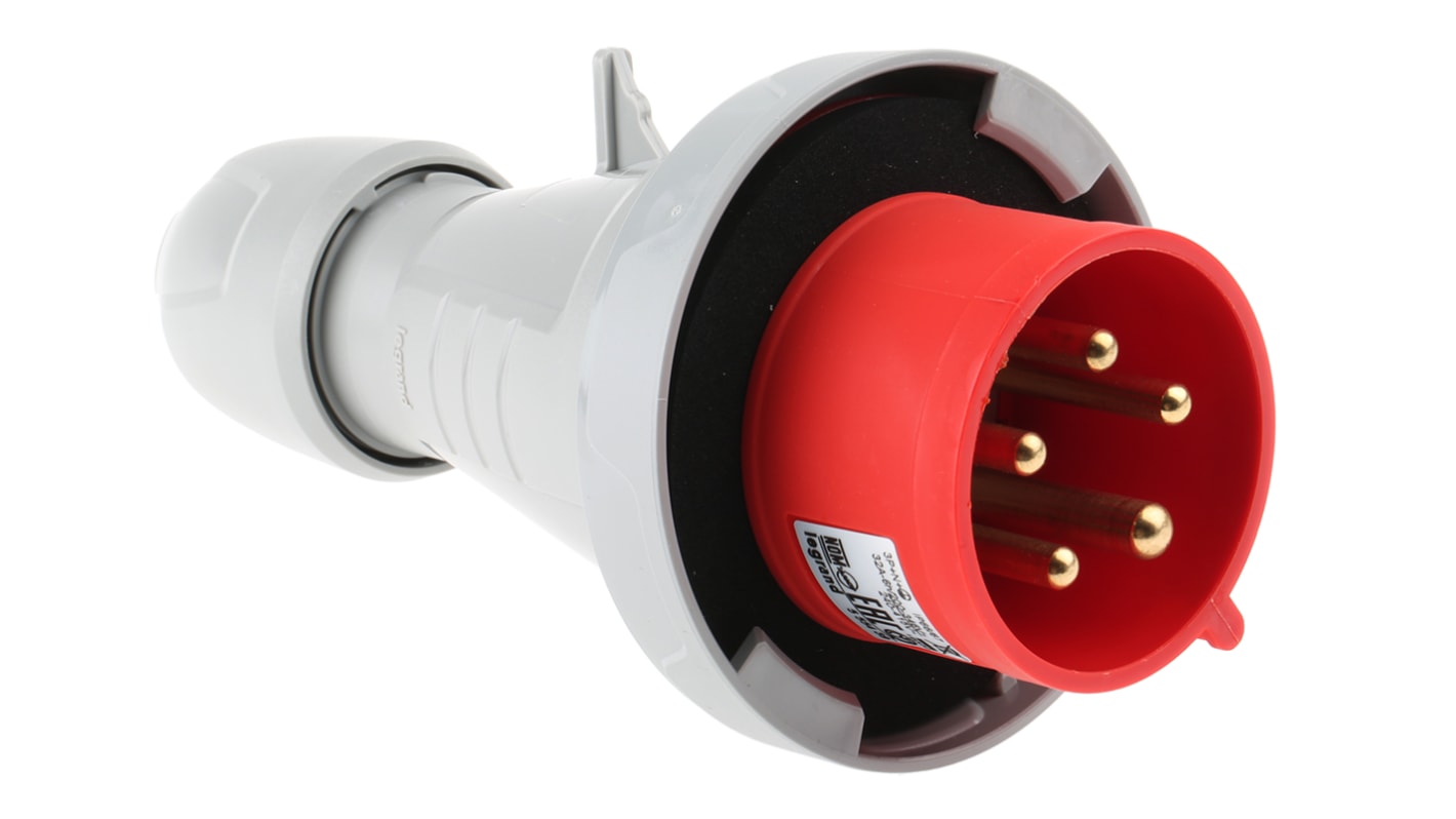 Legrand, P17 Tempra Pro IP66, IP67 Red Cable Mount 3P + N + E Industrial Power Plug, Rated At 32A, 415 V