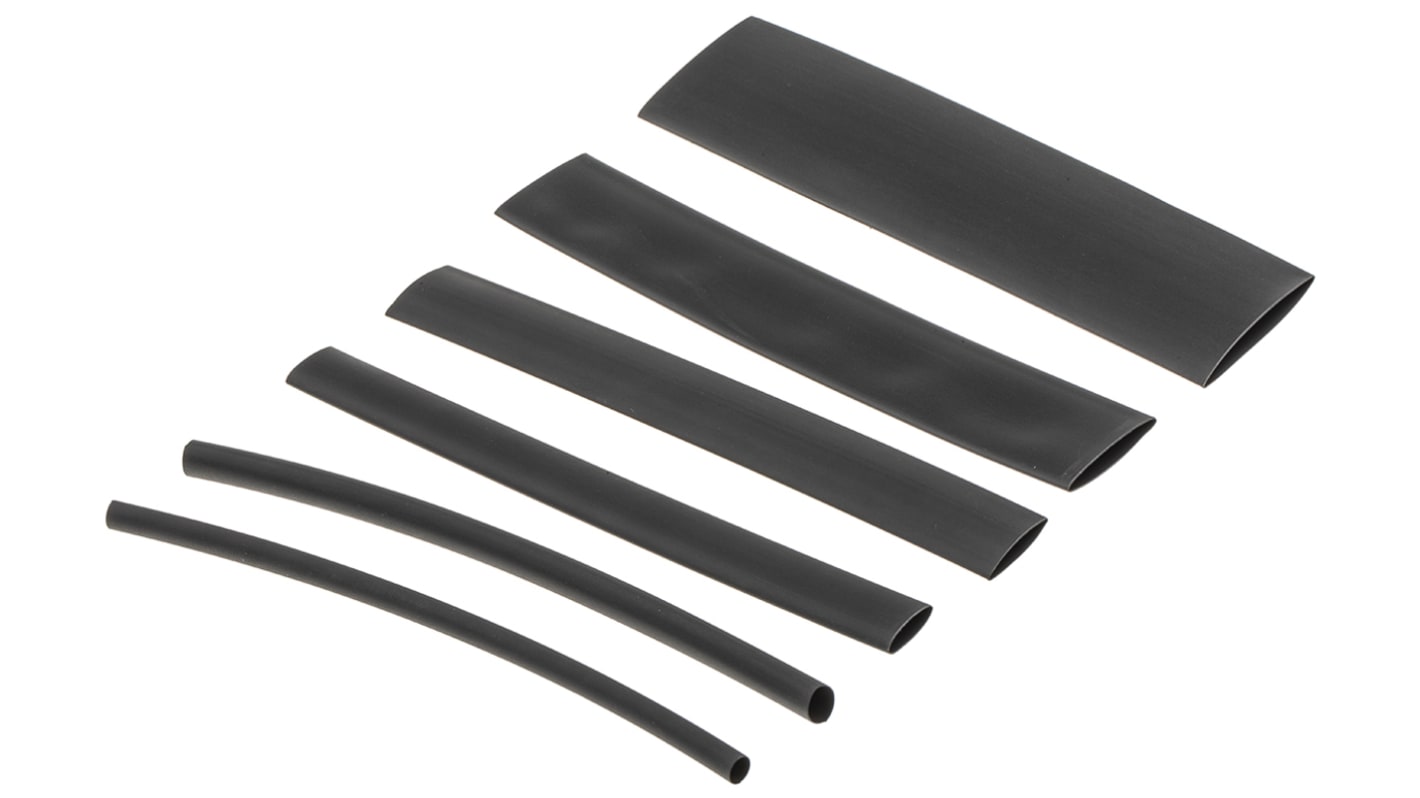 Alpha Wire FIT Shrink Tubing Wärmeschrumpfschlauch, Polyolefin Schwarz, Ø Assortment Schrumpfrate 2:1, Länge Assortment