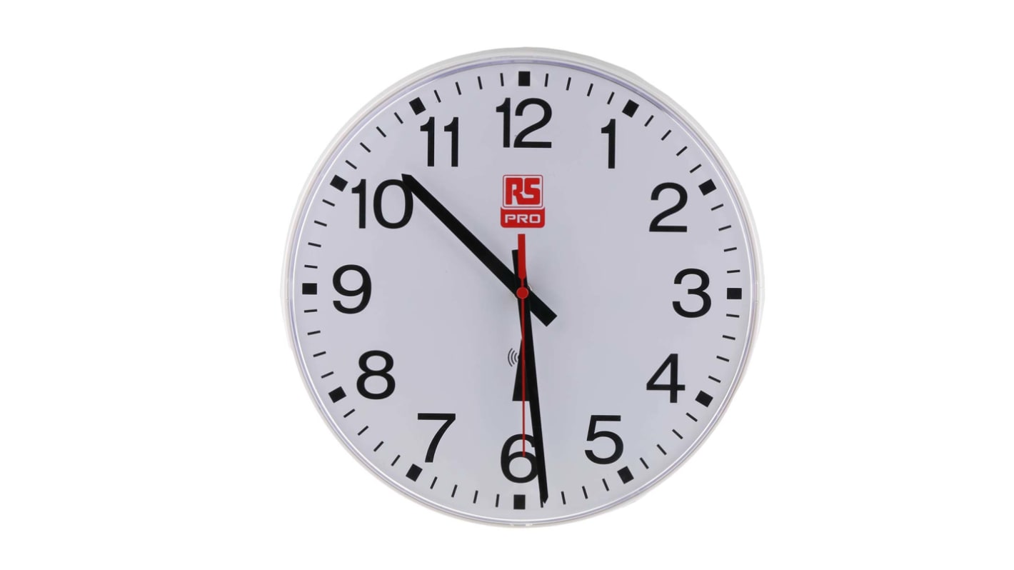 RS PRO White Radio Controlled Analogue Wall Clock, 300mm Diameter