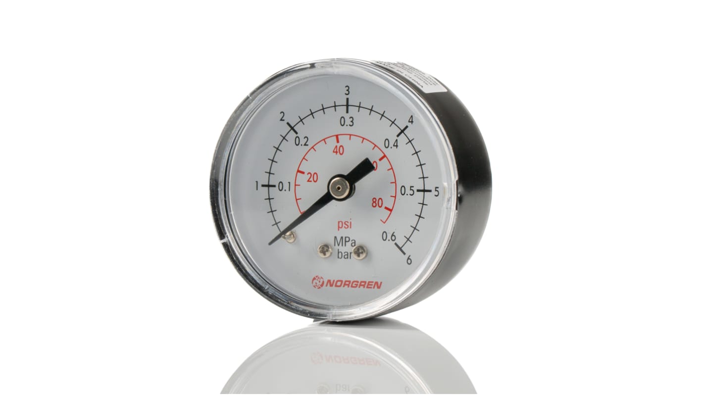 Norgren Analogue Pressure Gauge 6bar Back Entry, 18-013-012, 0bar min.