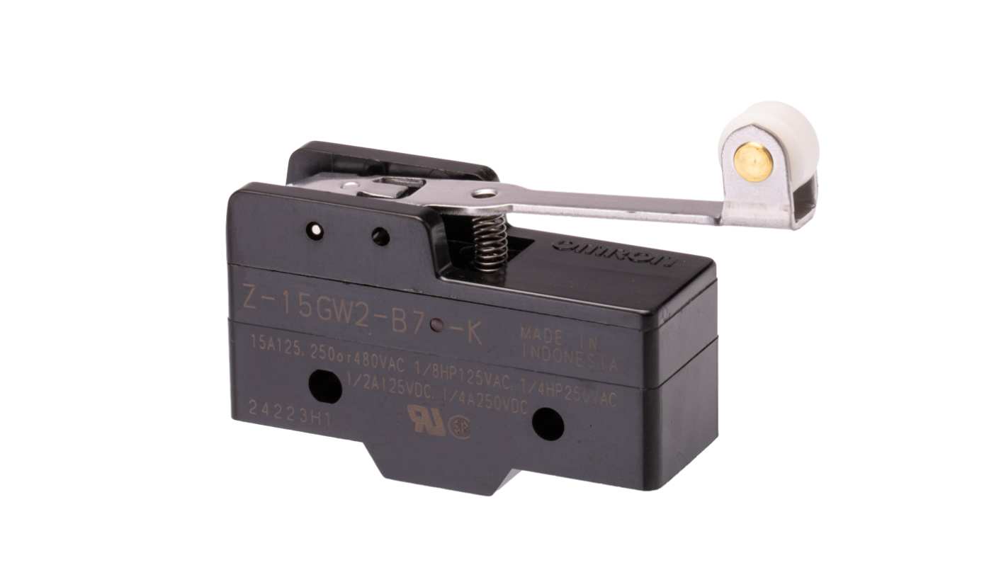 Omron Roller Lever Limit Switch, NO/NC, IP00, SPDT, Thermosetting Resin Housing, 500V ac Max, 15A Max
