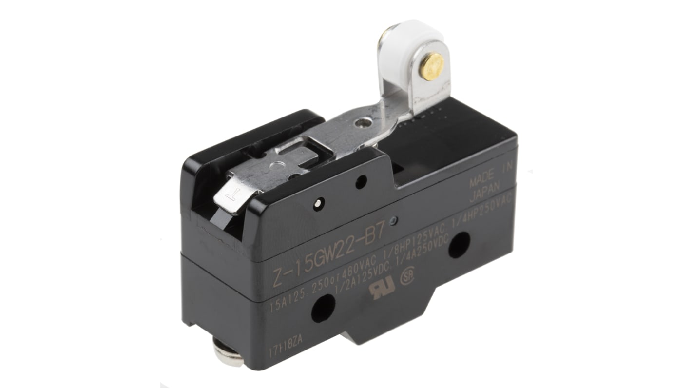 Omron Roller Lever Limit Switch, NO/NC, IP00, SPDT, Thermosetting Resin Housing, 500V ac Max, 15A Max