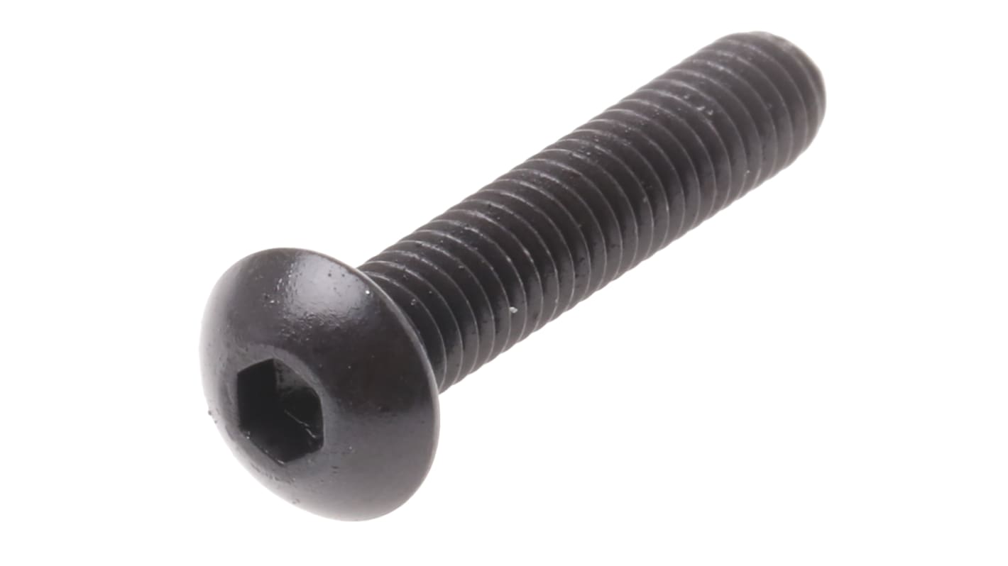 RS PRO Black, Self-Colour Steel Hex Socket Button Screw, ISO 7380, M4 x 20mm