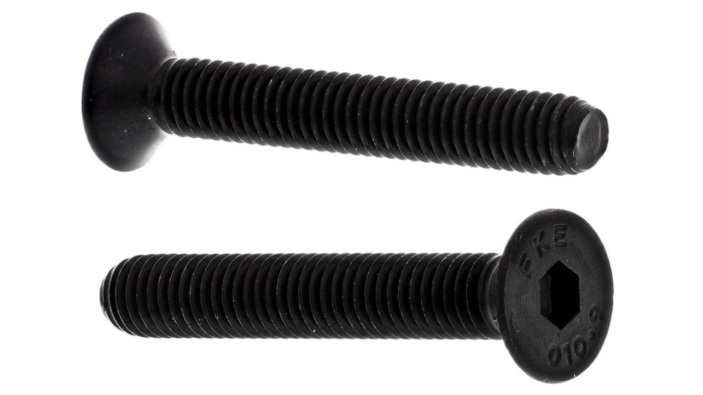 RS PRO Black, Self-Colour Steel Hex Socket Countersunk Screw, DIN 7991, M6 x 40mm