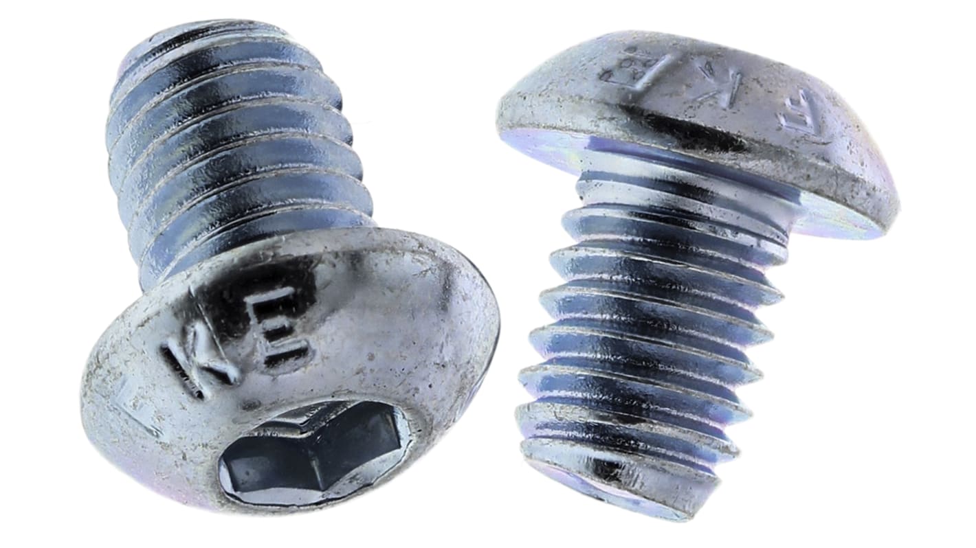 RS PRO Bright Zinc Plated Steel Hex Socket Button Screw, ISO 7380, M6 x 8mm