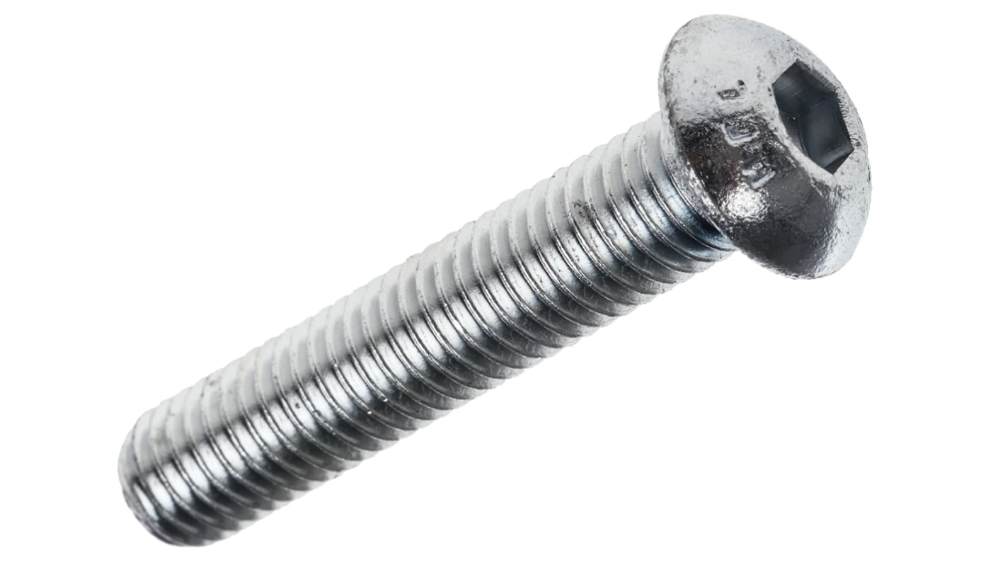 RS PRO Bright Zinc Plated Steel Hex Socket Button Screw, ISO 7380, M8 x 40mm