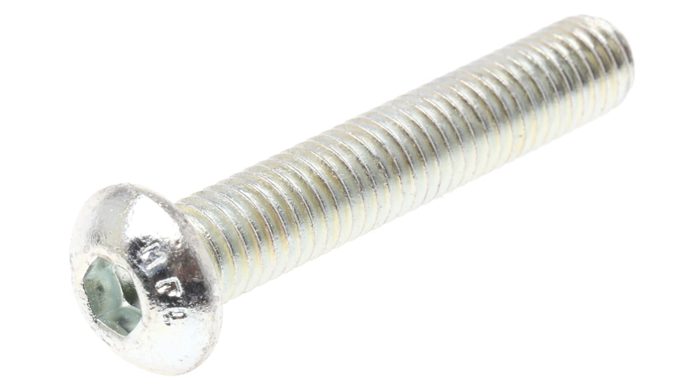 RS PRO Bright Zinc Plated Steel Hex Socket Button Screw, ISO 7380, M8 x 45mm